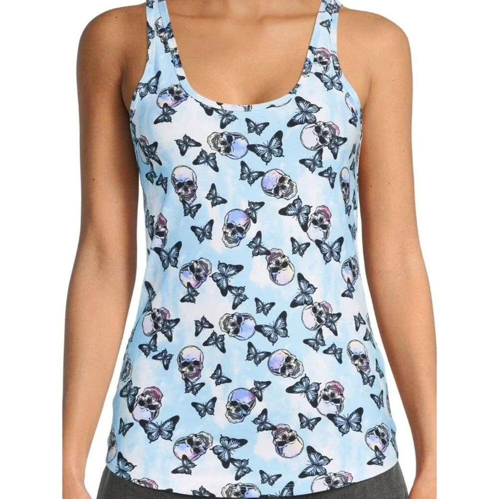 No Boundaries Juniors' scoop neck "Skull and Butterfly" Tank Top - Picture 6 of 8